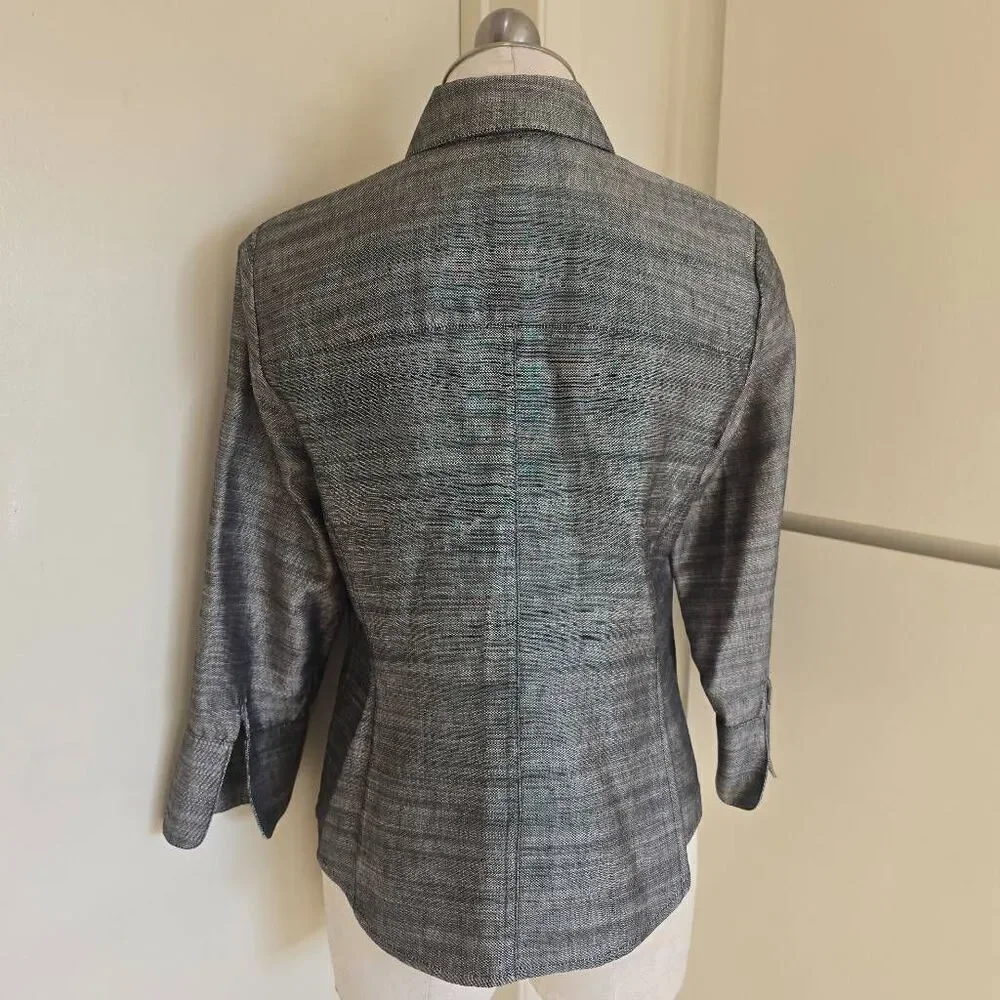 Linda Allard for Ellen Tracy Blk/Grey Linen/Silk Shirt/ Jkt., NWOT, Sz. 8 P